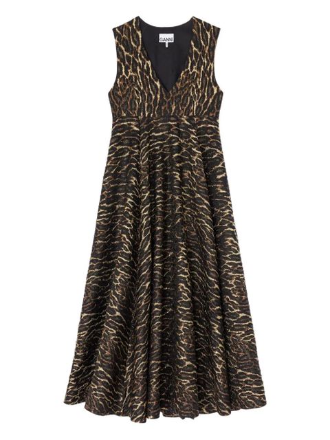 GANNI V-neck animal-print midi dress - Black - zdjęcie produktu nr 1