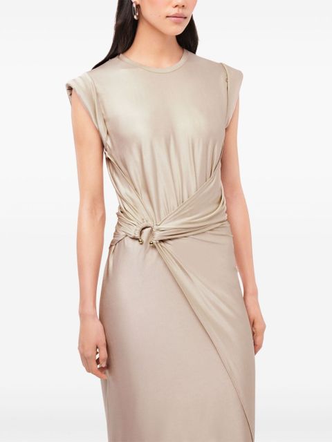 Rabanne gathered-detail draped midi dress - Neutrals