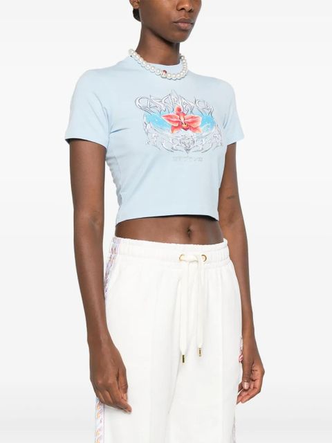 Casablanca Blades orchid-print cotton T-shirt - Blue