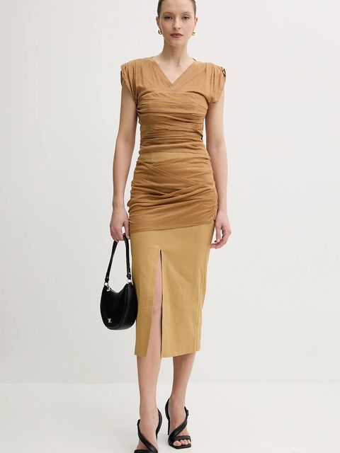 Pinko bluzka lniana damskie kolor beżowy gładka 104985 A2GF - zdjęcie produktu nr 2