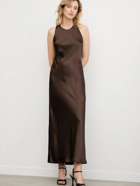 Answear.LAB sukienka kolor brązowy maxi rozkloszowana - zdjęcie produktu nr 1