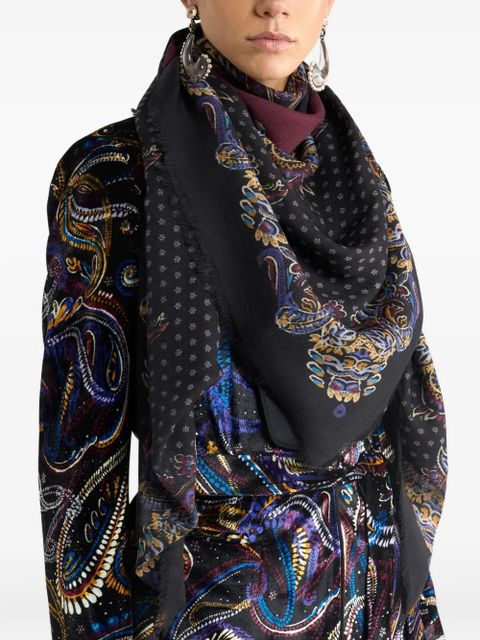 ETRO floral paisley cashmere shawl - Black