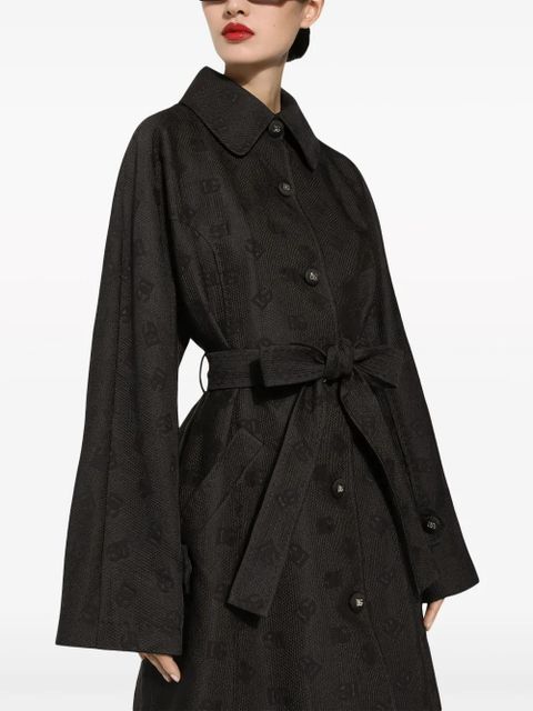 Dolce & Gabbana logo-jacquard belted trench coat - Black