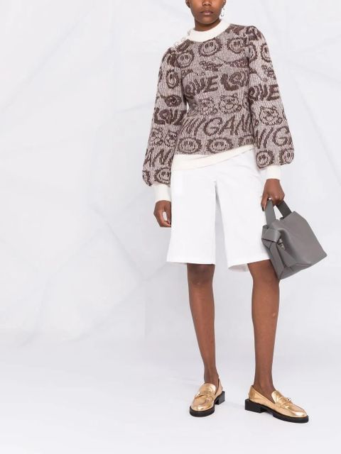 GANNI smiley balloon-sleeve jumper - Neutrals