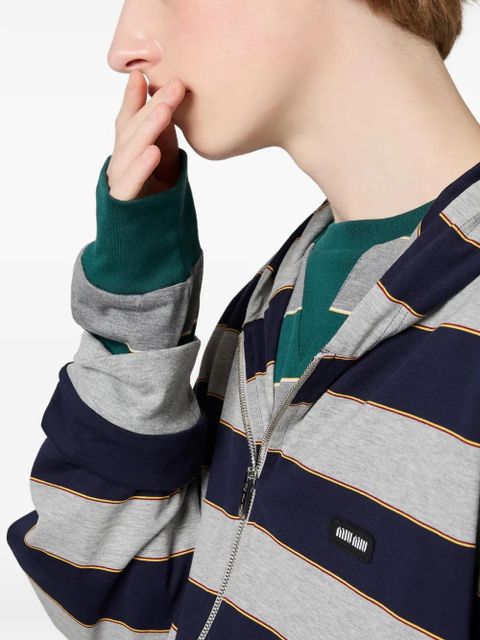 Miu Miu striped logo-patch sweatshirt - Green