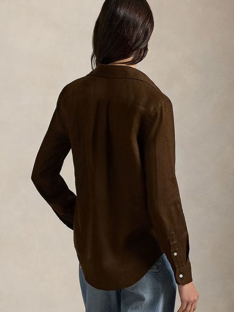 Polo Ralph Lauren koszula lniana kolor brązowy relaxed z kołnierzykiem klasycznym 211970730