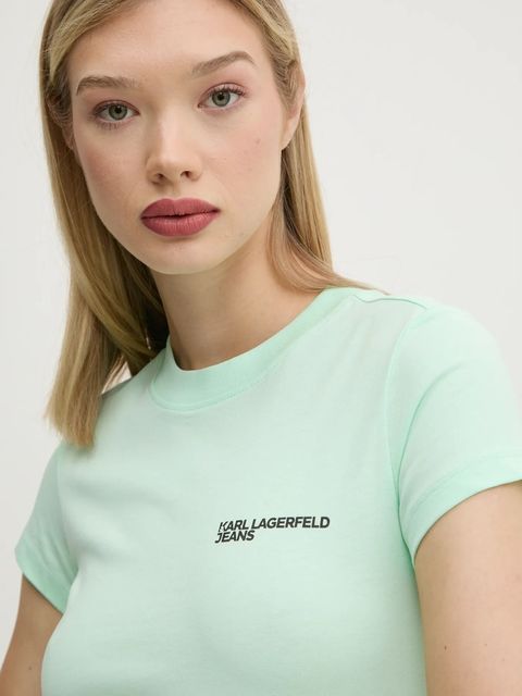 Karl Lagerfeld Jeans t-shirt bawełniany damski kolor turkusowy A1W17004
