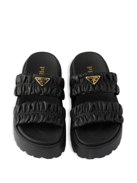 Prada Matelassé nappa leather flatform slides - Black