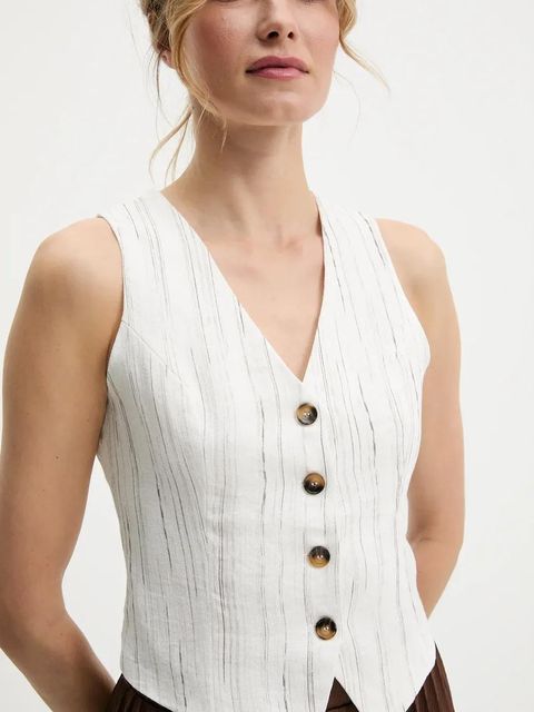 Answear.LAB kamizelka z lnem kolor biały jednorzędowa