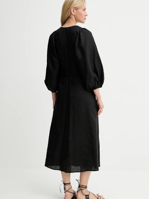 Answear.LAB sukienka lniana kolor czarny midi rozkloszowana