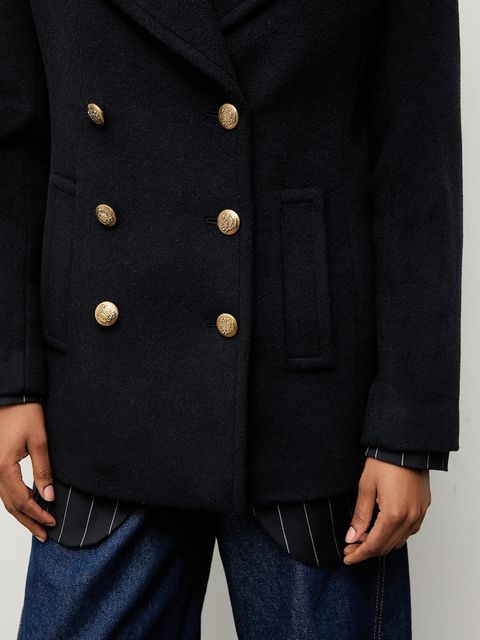Answear Lab płaszcz wełniany kolor granatowy przejściowy dwurzędowy