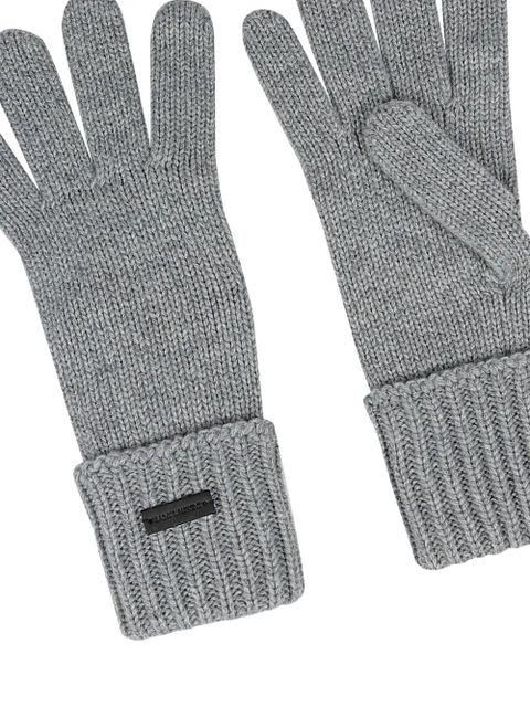 Saint Laurent ribbed logo-patch gloves - Grey