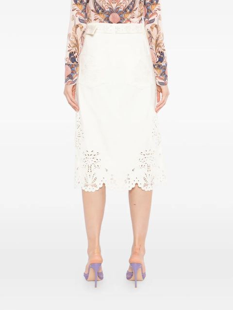 FARM Rio laser-cut scallop straight skirt - Neutrals