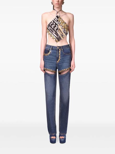 AREA crystal button jeans - Blue