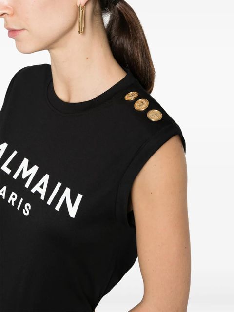 Balmain logo-print cotton tank top - Black