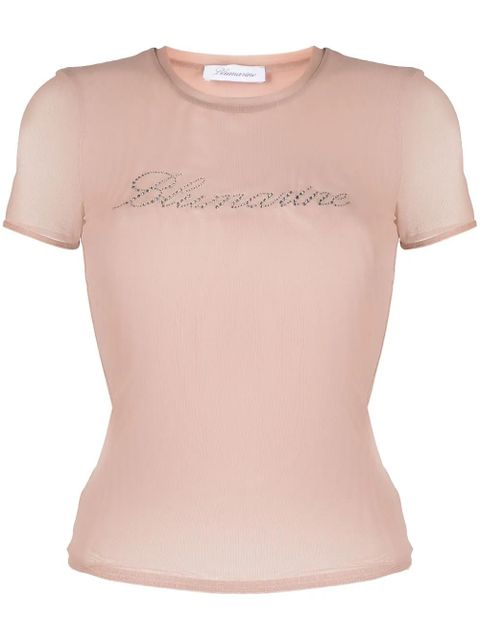 Blumarine logo-embellishment mesh T-shirt - Neutrals - zdjęcie produktu nr 1