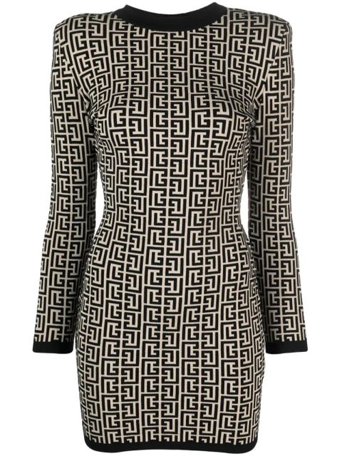 Balmain monogram-print wool-blend dress - Neutrals - zdjęcie produktu nr 1