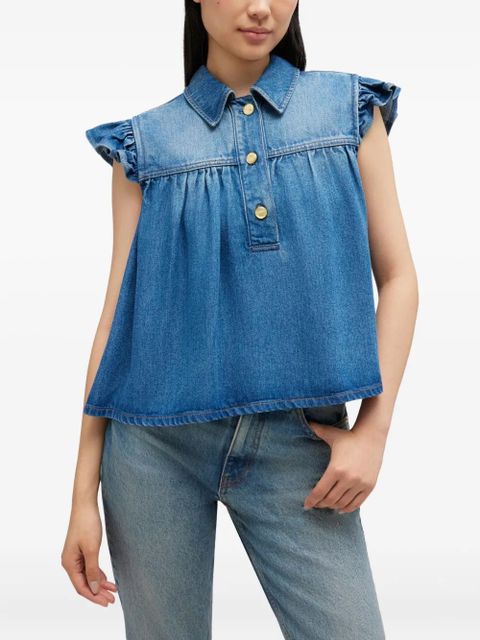 GANNI ruffled buttoned top - Blue
