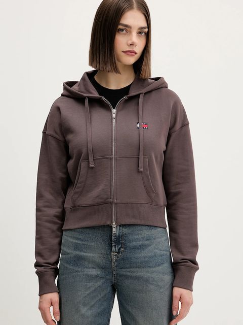 Tommy Jeans bluza bawełniana damska kolor brązowy z kapturem melanżowa DW0DW21976 - zdjęcie produktu nr 1