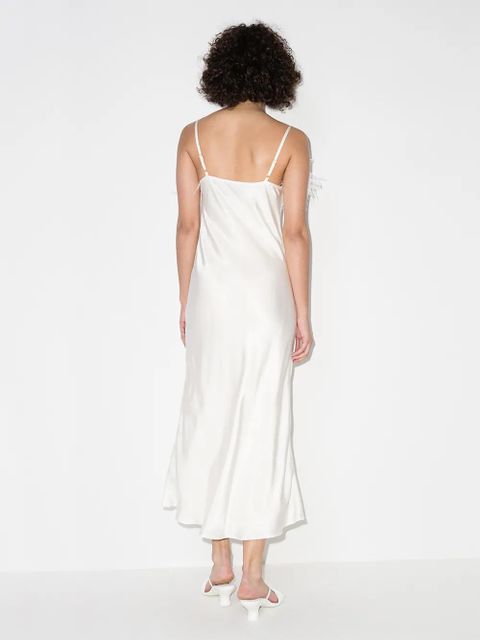 Sleeper Boheme feather-trim slip dress - White