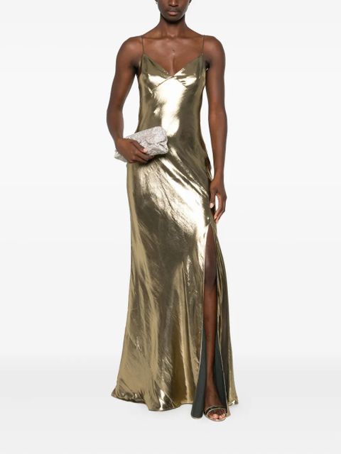 Self-Portrait metallic-effect maxi dress - Gold - zdjęcie produktu nr 2