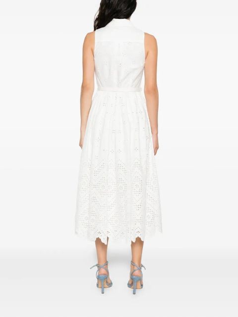Self-Portrait embroidered belted dress - White