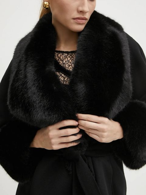 Marciano Guess płaszcz wełniany LILIANA kolor czarny przejściowy niezapinany 4BGL10 7125A