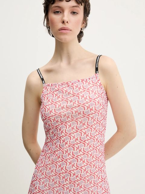 Karl Lagerfeld Jeans sukienka kolor różowy maxi rozkloszowana A2W13029