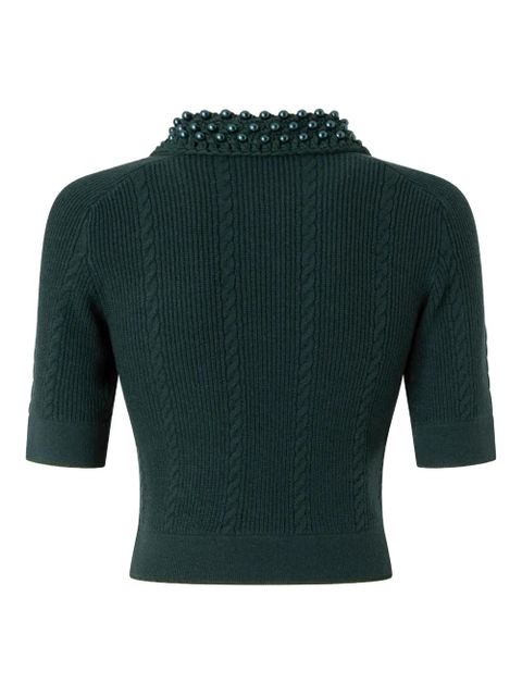 PINKO cable-knit beaded-collar polo top - Green - zdjęcie produktu nr 2