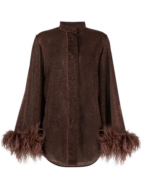 Oséree feather-trim detail blouse - Brown - zdjęcie produktu nr 1