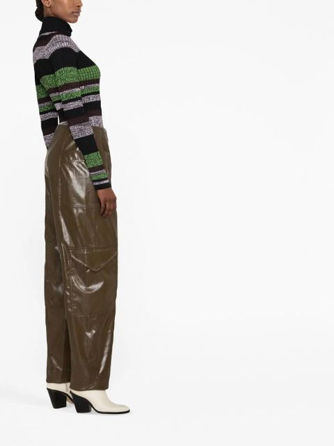 GANNI glossy faux-leather trousers - Brown