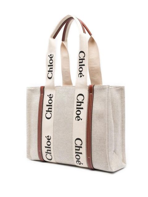 Chloé Woody logo-print tote bag - Neutrals