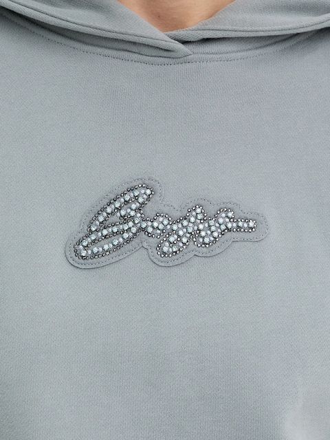 BOSS Orange bluza bawełniana damska kolor szary z kapturem z aplikacją 50545507