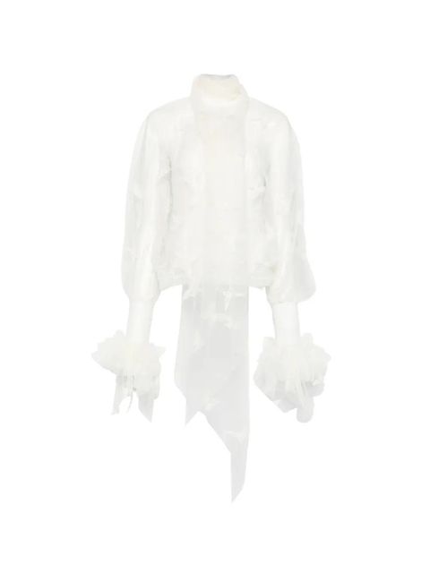 Blumarine butterfly-appliqué pussy-bow blouse - White - zdjęcie produktu nr 1