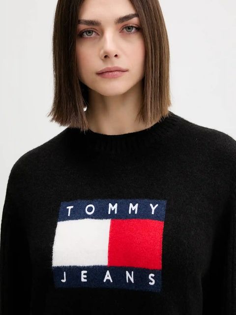 Tommy Jeans sukienka z domieszką wełny kolor czarny mini oversize DW0DW21462 - zdjęcie produktu nr 2