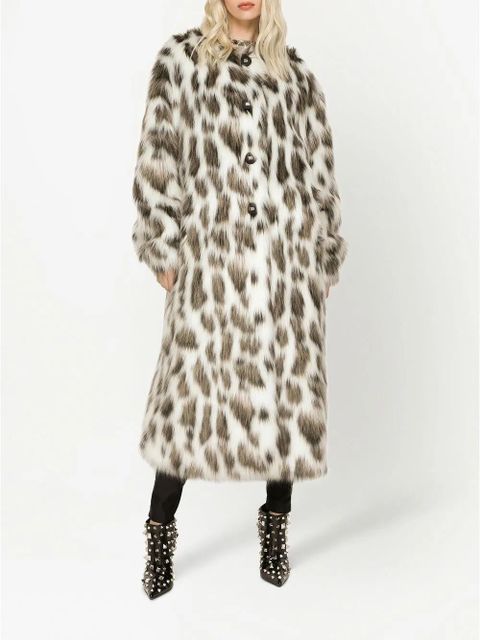 Dolce & Gabbana leopard-print faux-fur coat - White