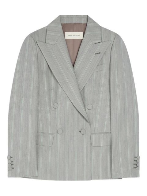 DRIES VAN NOTEN pinstripe double-breasted blazer - Green - zdjęcie produktu nr 1