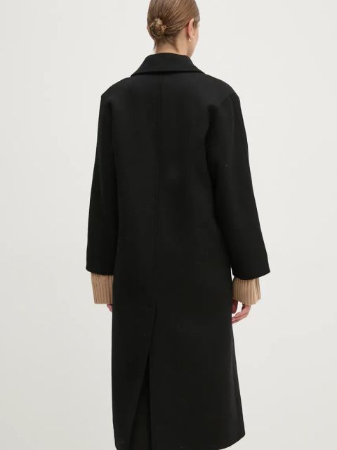 La Petite Française płaszcz wełniany PFMARITIME kolor czarny przejściowy dwurzędowy PFMARITIME