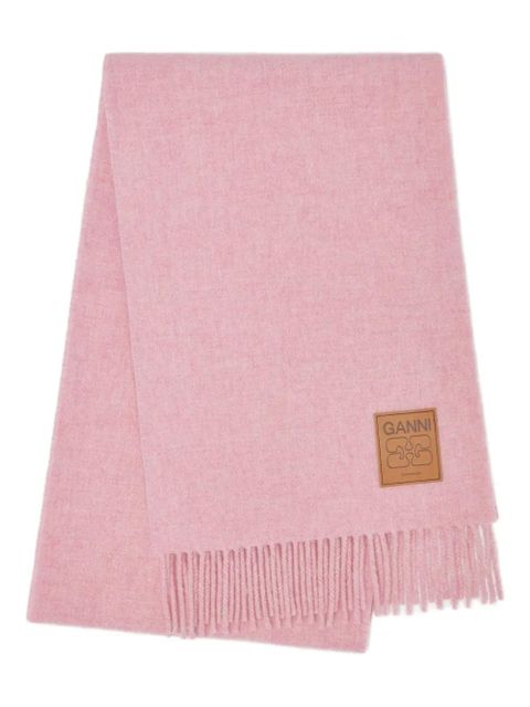 GANNI logo-patch fringed scarf - Pink - zdjęcie produktu nr 1