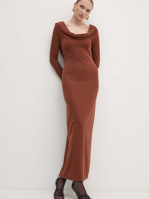 Twinset sukienka kolor brązowy maxi dopasowana 242TF2150