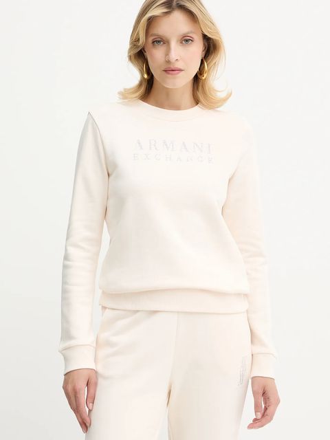 Armani Exchange bluza bawełniana damska kolor beżowy gładka XW000985 AF14284 - zdjęcie produktu nr 1