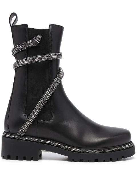 René Caovilla snake-embellished leather ankle boots - Black - zdjęcie produktu nr 1