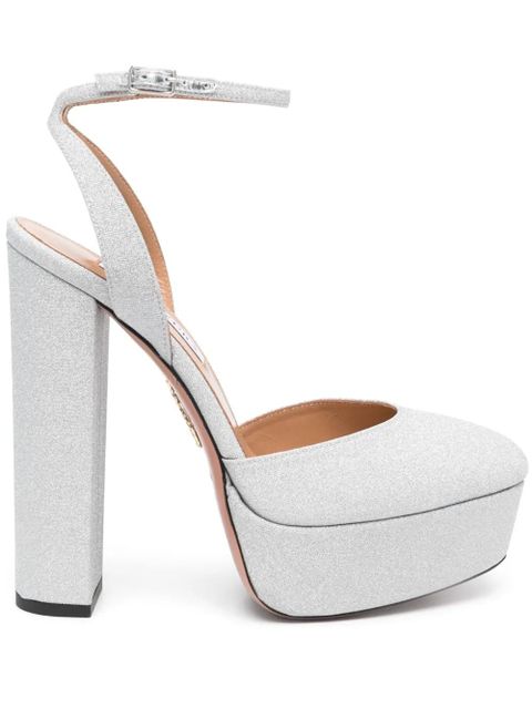 Aquazzura So High 140mm glitter leather pumps - Silver - zdjęcie produktu nr 1