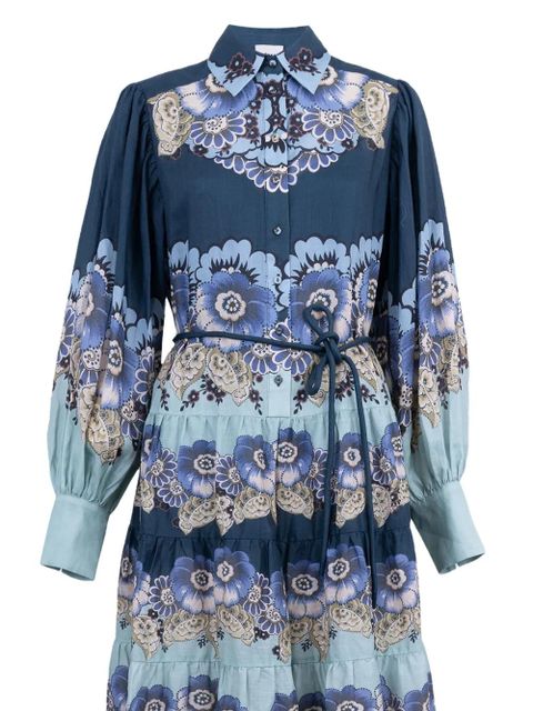 ALEMAIS Madalena floral tiered midi shirt dress - Blue