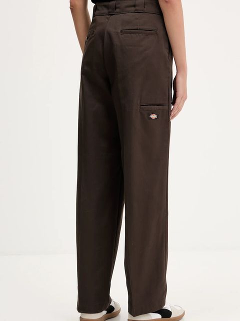 Dickies spodnie bawełniane damskie kolor brązowy szerokie high waist DK0A87PL