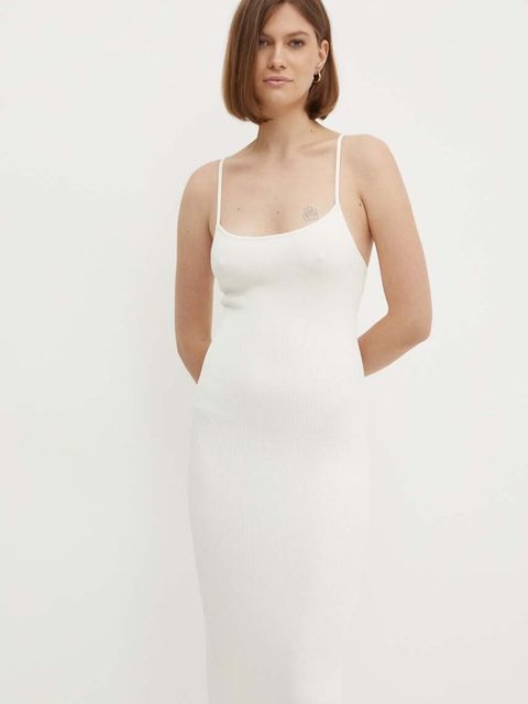 Calvin Klein Jeans sukienka kolor beżowy maxi dopasowana J20J224083