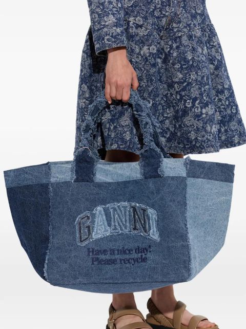 GANNI patchwork frayed-edge tote bag - Blue - zdjęcie produktu nr 2