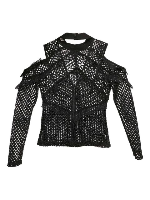 Self-Portrait cut-out mesh long-sleeve T-shirt - Black - zdjęcie produktu nr 2