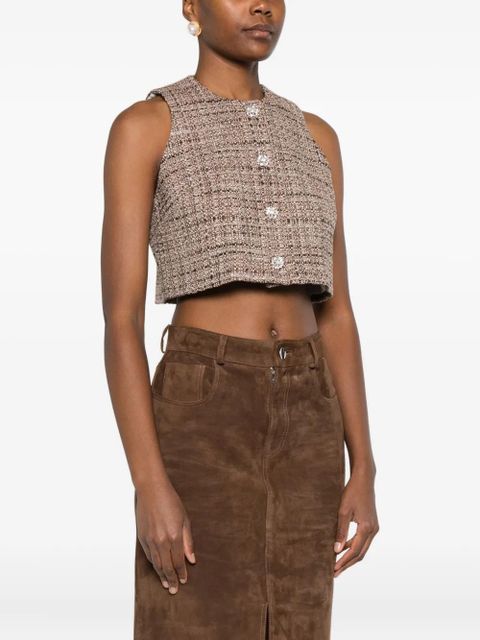 SANDRO tweed sleeveless top - Brown