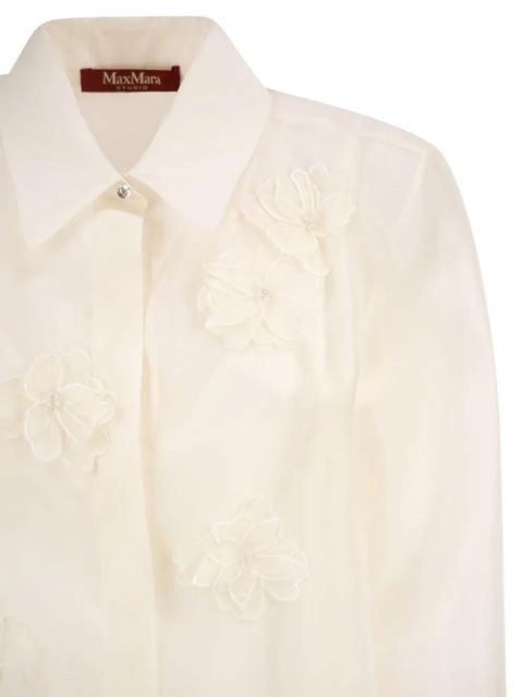 Max Mara Mseagi embroidered-flower silk shirt - Neutrals